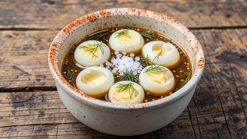 German Pickled Eggs Recipe: Crunchy Mustard and Vinegar Preservation