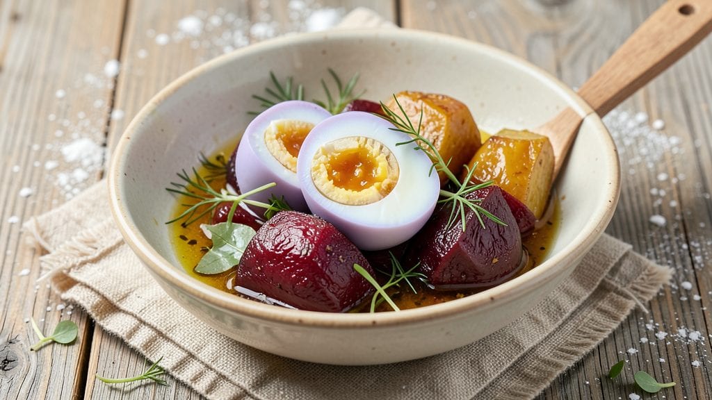 Pickled Eggs and Fresh Beets Recipe: Bright Acidic Crunch for Spring Plating